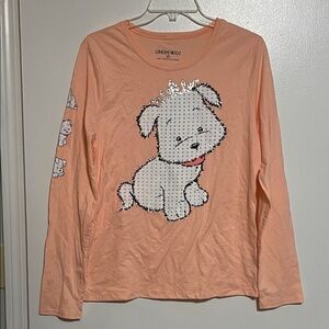Limited Too Coral Long Sleeve Tee with Puppy Graphic